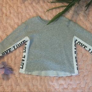 Justice gray sweatshirt with love on the arms